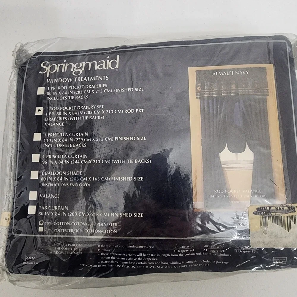 Vintage Springmaid Almalfi Navy‎ Curtain Set New Old Stock
